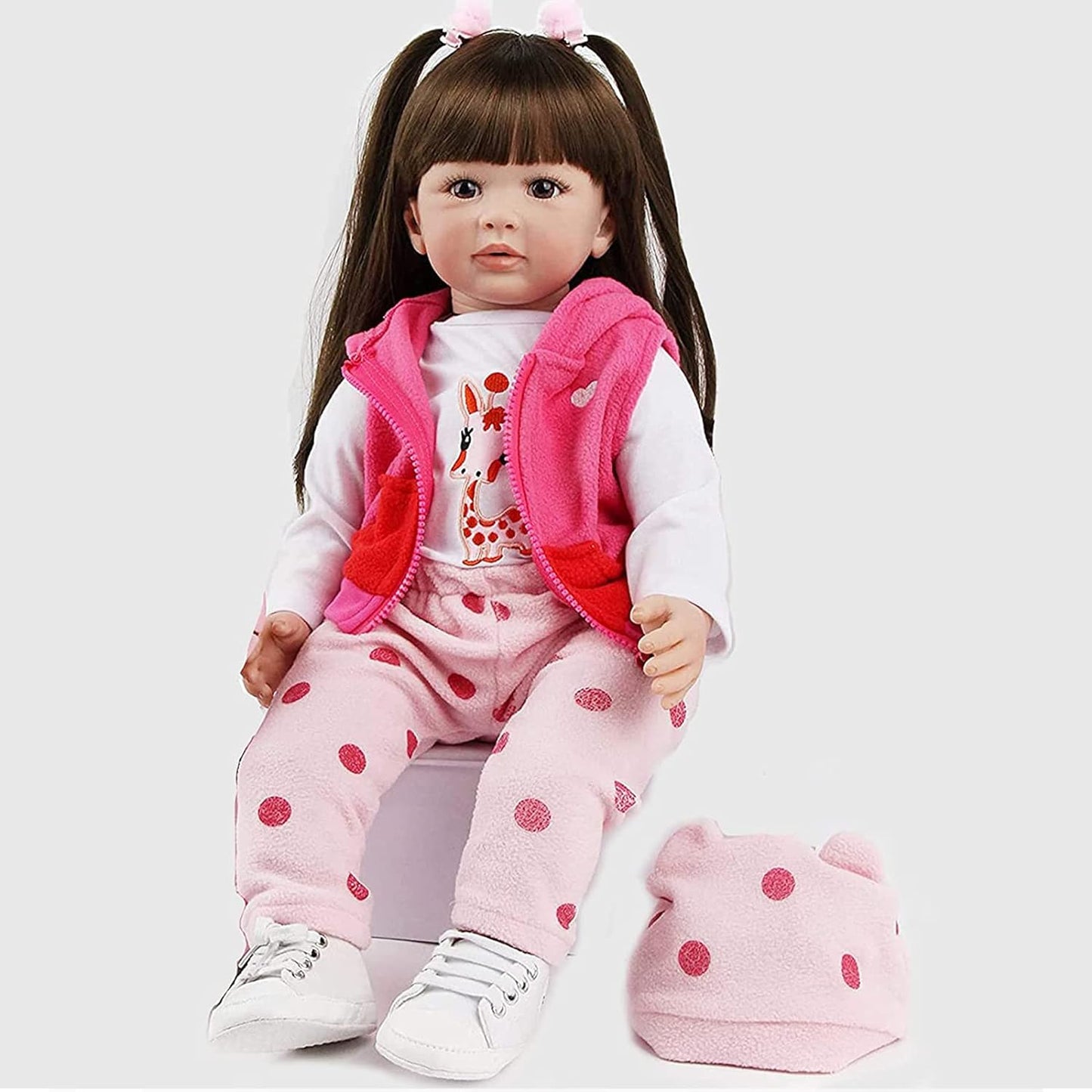 Boneca bebé Reborn 50/55cm Vinil e Silicone com lindos cabelos grandes