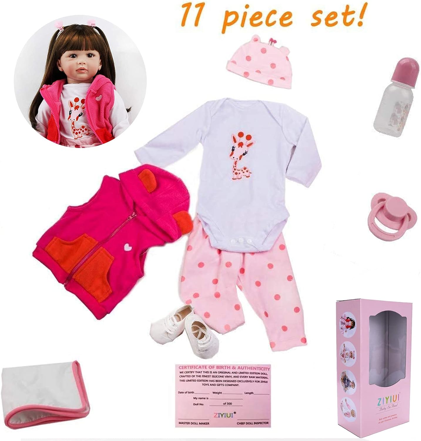 Boneca bebé Reborn 50/55cm Vinil e Silicone com lindos cabelos grandes
