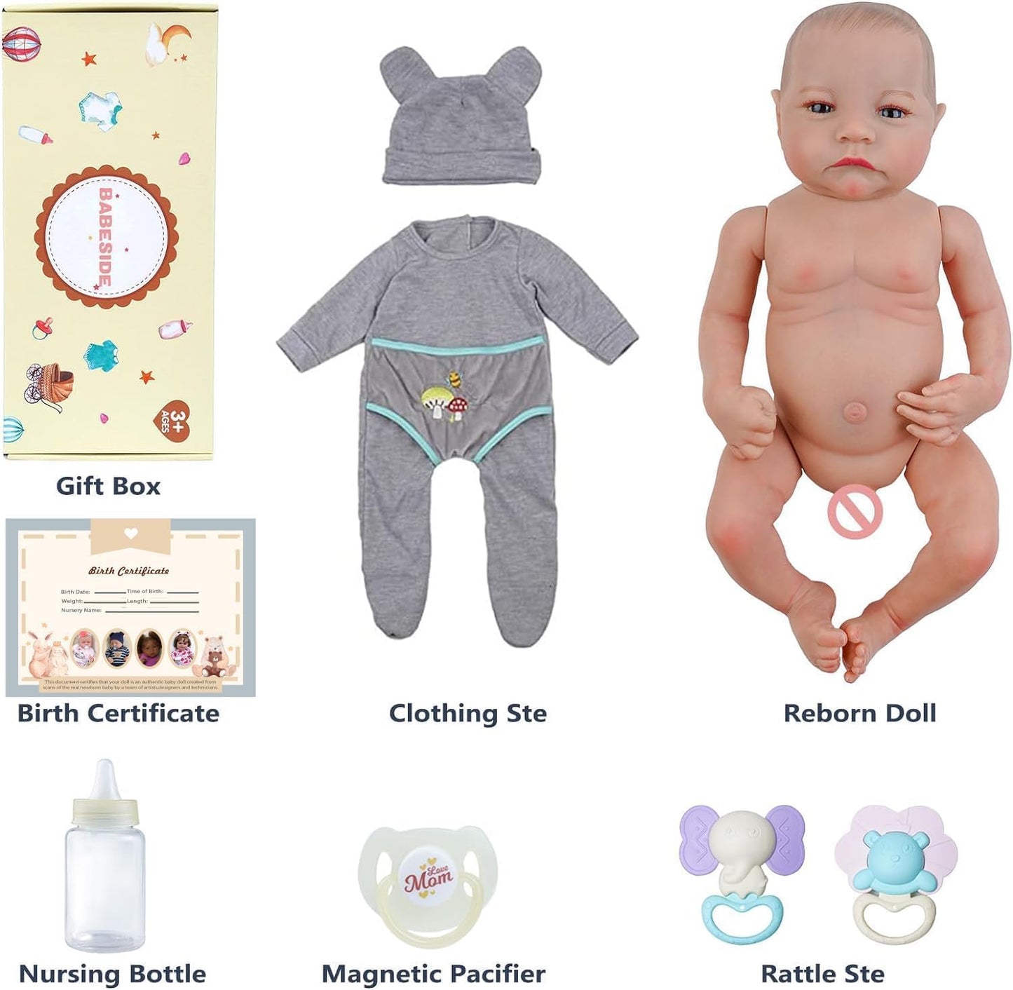 Bebé Nenuco Reborn menino 46cm corpo inteiro em Vinil Silicone, olhos abertos, com acessórios
