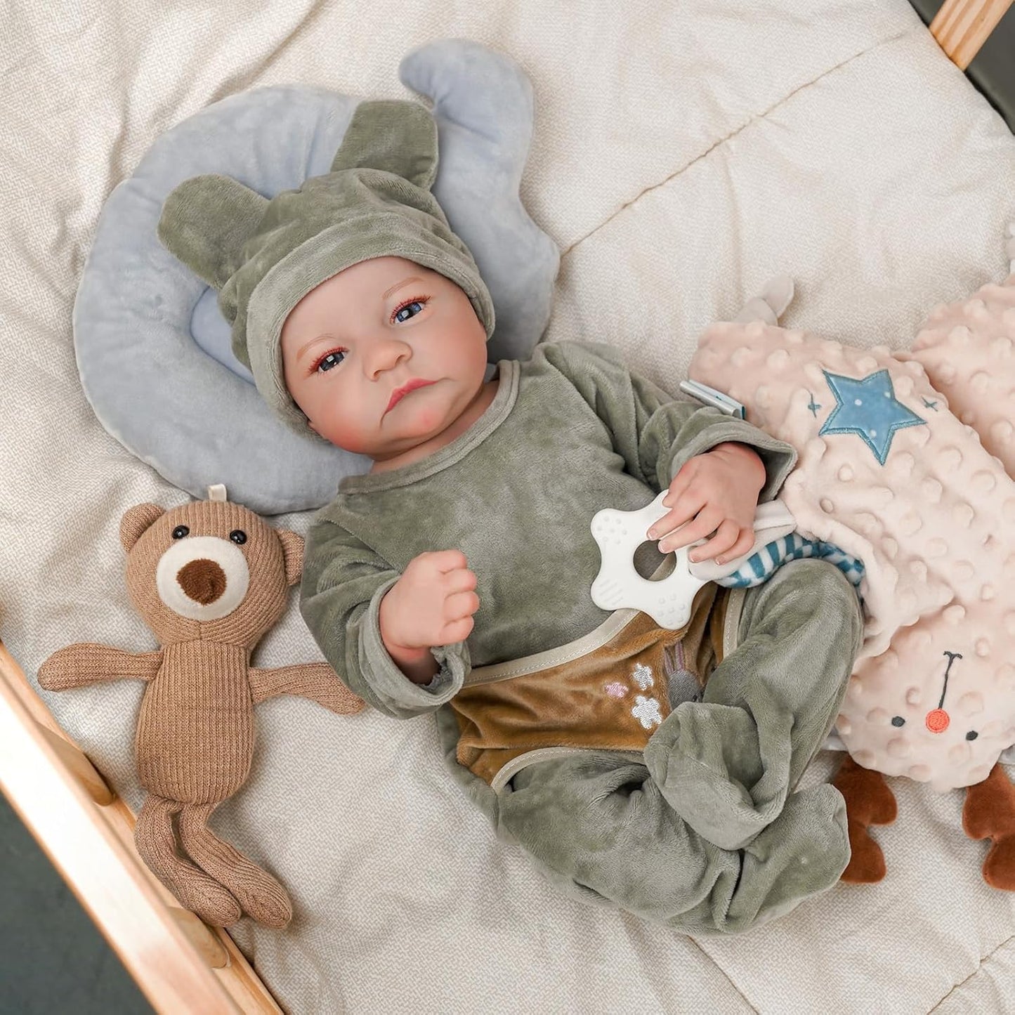Bebé Nenuco Reborn menino 46cm corpo inteiro em Vinil Silicone, olhos abertos, com acessórios