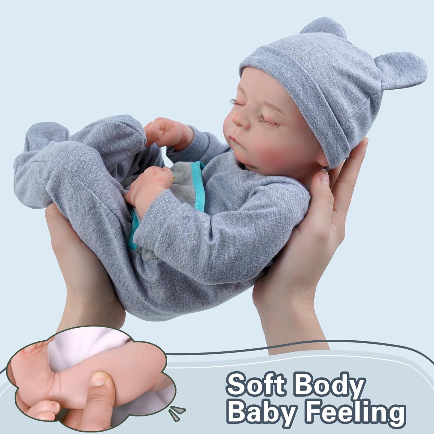 Bebé Nenuco Reborn menino 46cm corpo inteiro em Vinil Silicone, olhos fechados, com acessórios