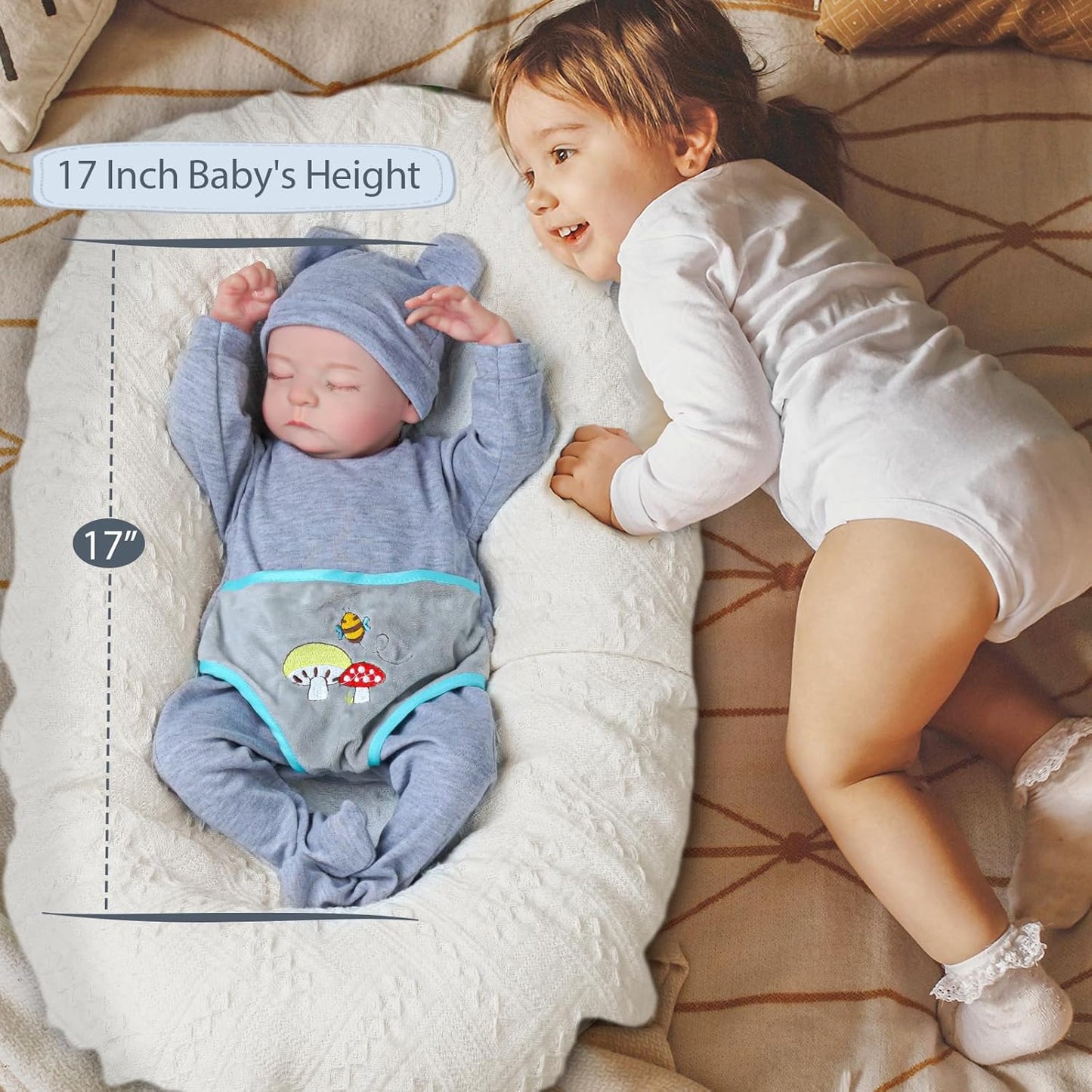 Bebé Nenuco Reborn menino 46cm corpo inteiro em Vinil Silicone, olhos fechados, com acessórios