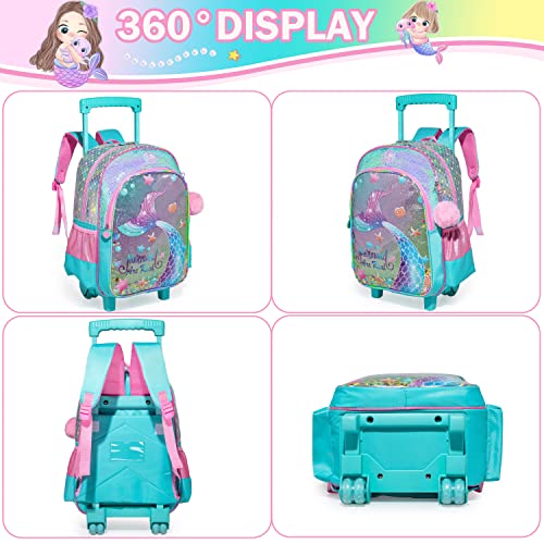 Conjunto Trolley Escolar Sereia Colorido, Mochila Grande + Lancheira + Porta lápis , para meninas 6 a 12 anos