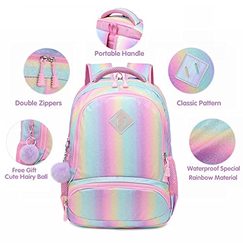 Conjunto Escolar Arco-íris 4 peças - Mochila + Lancheira + Porta Lápis + Porta Chaves PomPom : tamanho grande, sem trolley