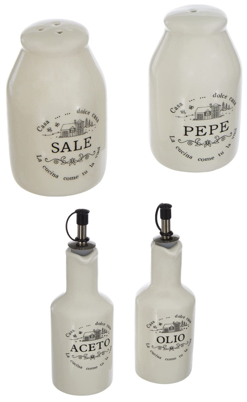 Kit 5 peças, Conjunto de azeiteira/vinagre/saleiro/pimenteiro