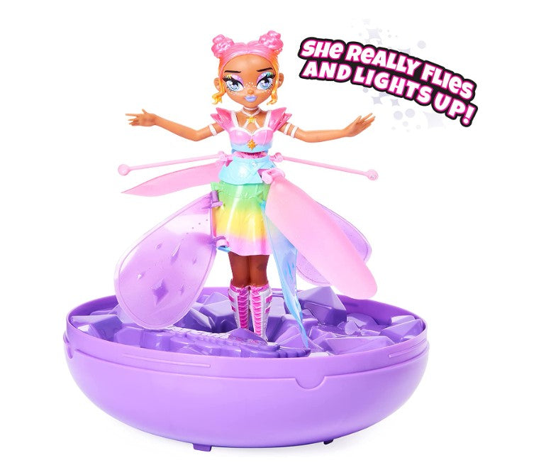 NOVA Fada Voadora Hatchimals, Pixies Crystal Flyer Rainbow Gliter, fada voadora que se ilumina