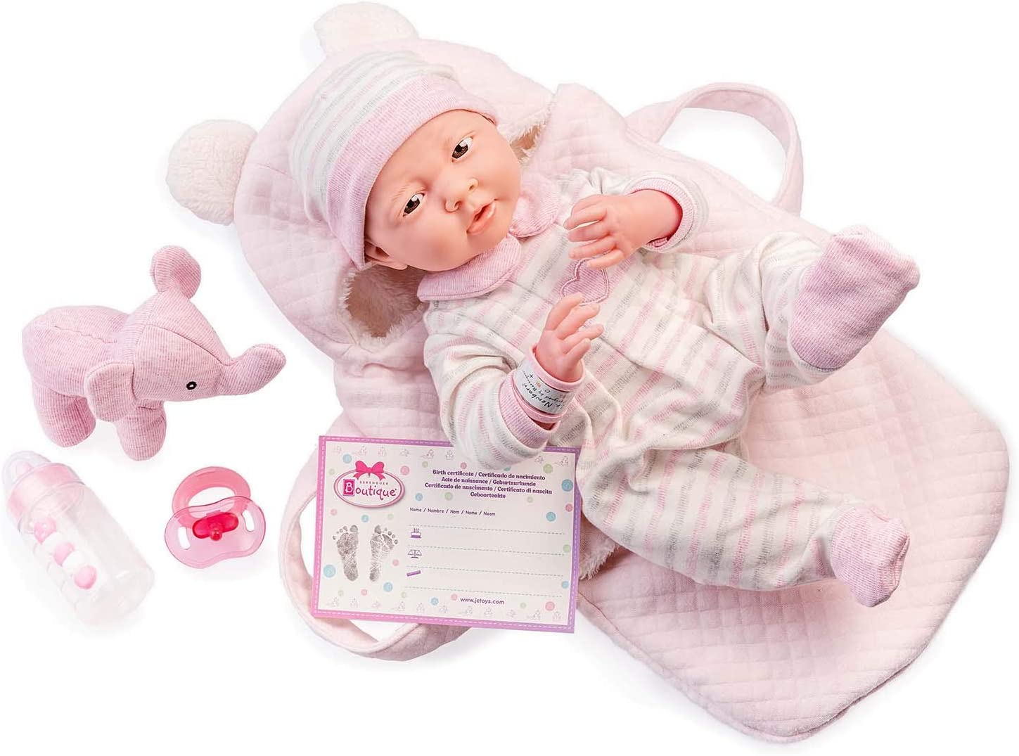 Boneca Bebé Reborn Realista, 38cm, com saco e 5 acessórios – O Gato Rápido