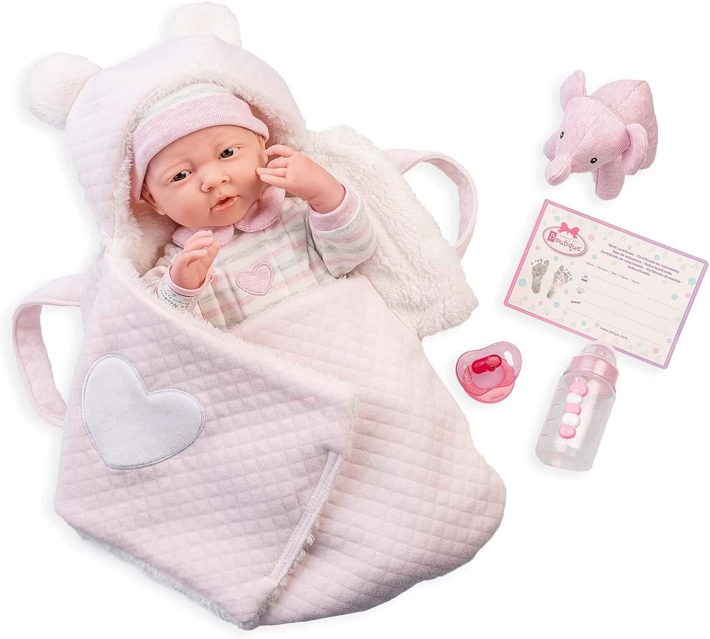 Boneca Bebé Reborn Realista, 38cm, com saco e 5 acessórios