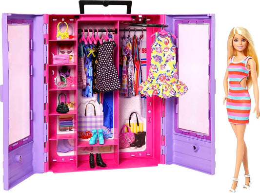 Barbie Fashionista, armário portátil com 3 looks completos, 6 cabides e 1 boneca, item autentico