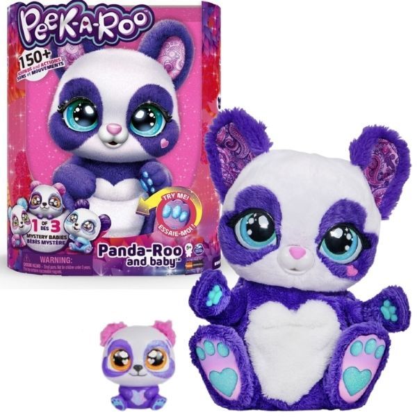 Panda Peek-A-Roo peluche interativo, mamãe e bebé, +150 sons e ações, Panda-Roo