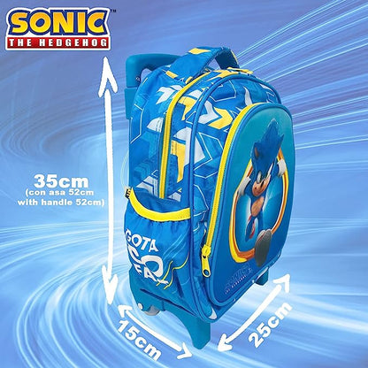 Conjunto Mochila Sonic + lancheira, com trolley, cores vibrantes