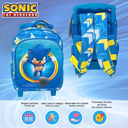 Conjunto Mochila Sonic + lancheira, com trolley, cores vibrantes