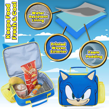 Conjunto Mochila Sonic + lancheira, com trolley, cores vibrantes