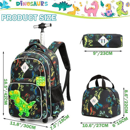 Conjunto Trolley Escolar Dinossauro 4 peças - Mochila + Lancheira + Porta Lápis + Porta Chaves Pop iT : tamanho grande, rodas reforçadas