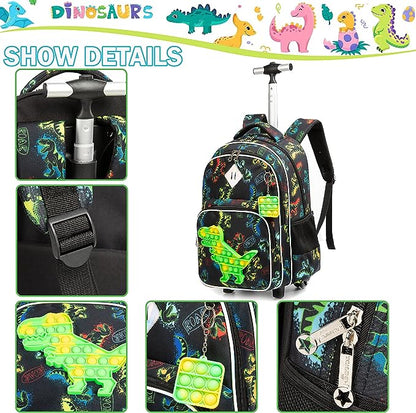 Conjunto Trolley Escolar Dinossauro 4 peças - Mochila + Lancheira + Porta Lápis + Porta Chaves Pop iT : tamanho grande, rodas reforçadas