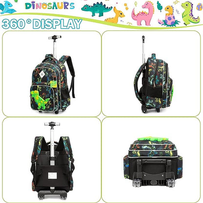 Conjunto Trolley Escolar Dinossauro 4 peças - Mochila + Lancheira + Porta Lápis + Porta Chaves Pop iT : tamanho grande, rodas reforçadas