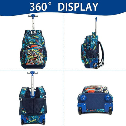 Conjunto Trolley Escolar Dinossauro 3 peças: Mochila + Lancheira + Porta Lápis: tamanho grande, rodas reforçadas