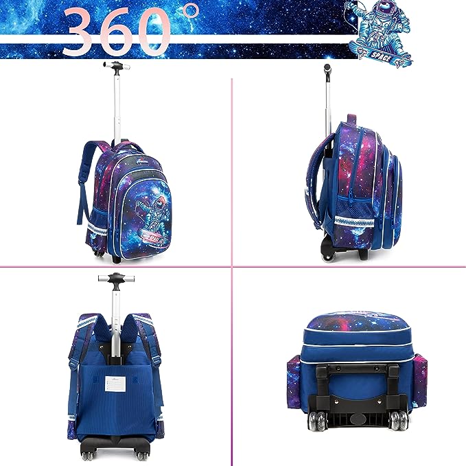 Conjunto Trolley Escolar Astronauta 3 peças: Mochila + Lancheira + Porta Lápis: tamanho grande, rodas reforçadas