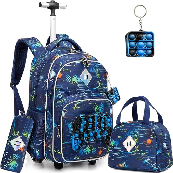 Conjunto Trolley Escolar Gamer 4 peças - Mochila + Lancheira + Porta Lápis + Porta Chaves Pop iT : tamanho grande, rodas reforçadas