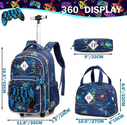 Conjunto Trolley Escolar Gamer 4 peças - Mochila + Lancheira + Porta Lápis + Porta Chaves Pop iT : tamanho grande, rodas reforçadas