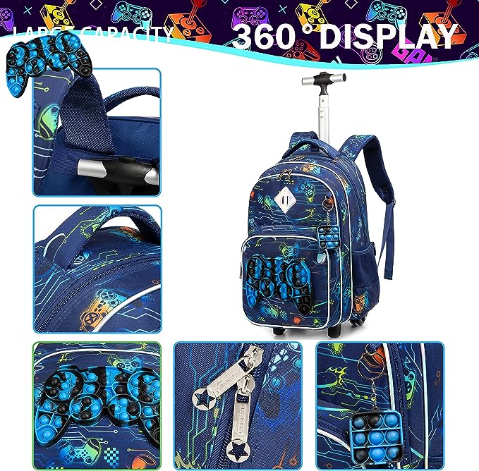 Conjunto Trolley Escolar Gamer 4 peças - Mochila + Lancheira + Porta Lápis + Porta Chaves Pop iT : tamanho grande, rodas reforçadas