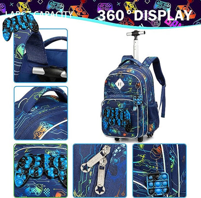 Conjunto Trolley Escolar Gamer 4 peças - Mochila + Lancheira + Porta Lápis + Porta Chaves Pop iT : tamanho grande, rodas reforçadas