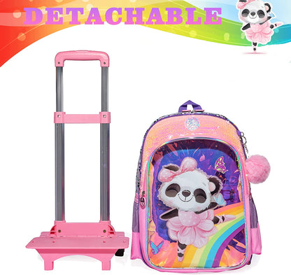 Pack Trolley Escolar Panda, 3 peças, Panda Bebe Bailarina Mochila + Lancheira + Porta Lápis: tamanho grande com trolley removível