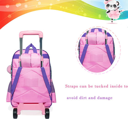 Pack Trolley Escolar Panda, 3 peças, Panda Bebe Bailarina Mochila + Lancheira + Porta Lápis: tamanho grande com trolley removível