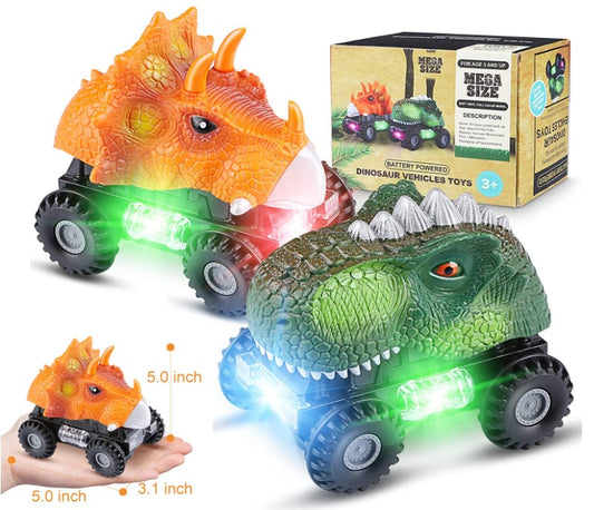 Kit 2 carros dinossauro Som e Luz - 2 peças