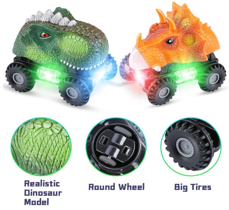 Kit 2 carros dinossauro Som e Luz - 2 peças