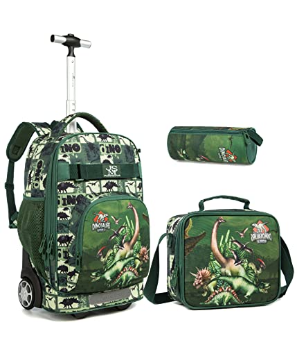 Conjunto Trolley Escolar Dinossauro, Mochila Grande + Lancheira + Porta Lápis. A partir de 6 anos