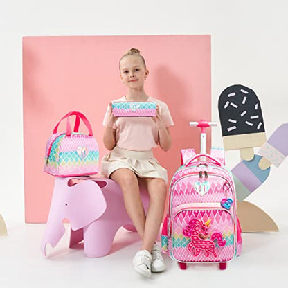 Conjunto Trolley Escolar Unicornio 4 peças: Mochila + Lancheira + Porta Lápis + Pop It - tamanho grande