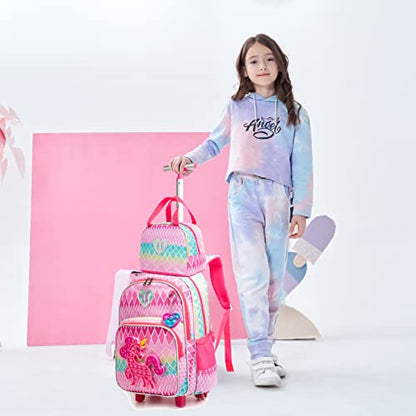 Conjunto Trolley Escolar Unicornio 4 peças: Mochila + Lancheira + Porta Lápis + Pop It - tamanho grande