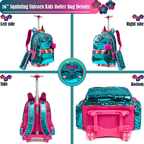 Pack Trolley Escolar unicórnio, 3 peças: Mochila Ergonómica + Lancheira + Porta Lápis, Tamanho Grande, com rodas