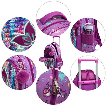 Conjunto Trolley Escolar Sereia Roxo, Mochila Grande + Lancheira + Porta lápis , para crianças de 6 a 12 anos