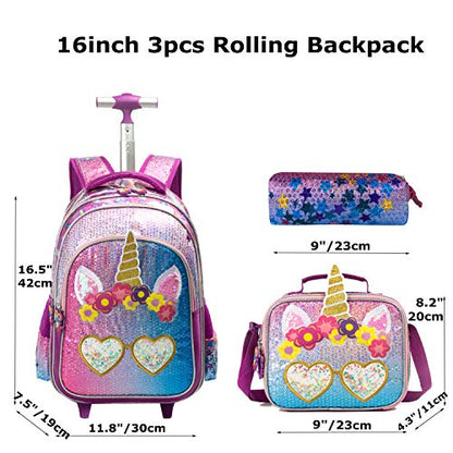 Conjunto Trolley Escolar Unicórnio 3 peças - Mochila + Lancheira Termica + Porta Lápis: tamanho grande