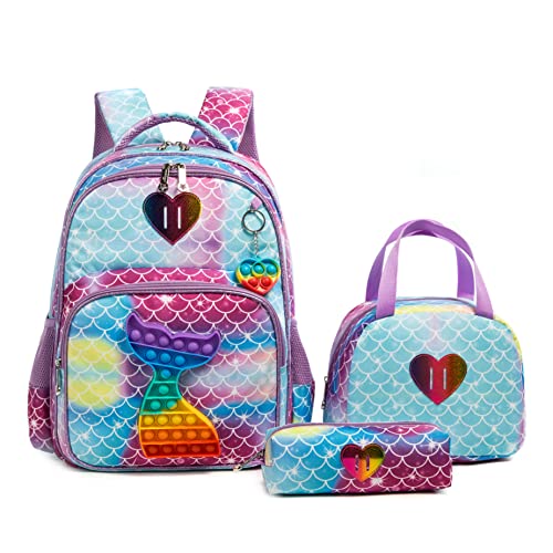 Conjunto Escolar Sereia 4 peças - Mochila + Lancheira + Porta Lápis + Porta Chaves Pop iT : tamanho grande, sem trolley