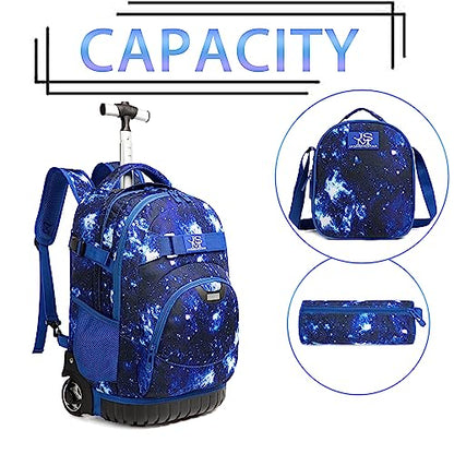 Conjunto Trolley Escolar Azul, Mochila Juvenil 48cm, Mochila Grande + Lancheira + Porta Lápis. A partir de 6 anos