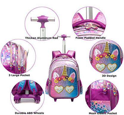 Conjunto Trolley Escolar Unicórnio 3 peças - Mochila + Lancheira Termica + Porta Lápis: tamanho grande