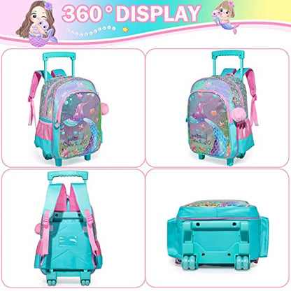 Conjunto Trolley Escolar Sereia Colorido, Mochila Grande + Lancheira + Porta lápis , para meninas 6 a 12 anos