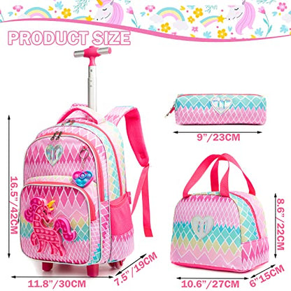 Conjunto Trolley Escolar Unicornio 4 peças: Mochila + Lancheira + Porta Lápis + Pop It - tamanho grande