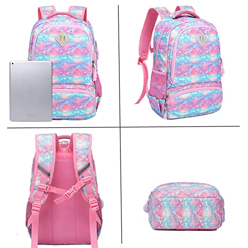 Conjunto Escolar Rosa 4 peças - Mochila + Lancheira + Porta Lápis + Porta Chaves PomPom : tamanho grande, sem trolley