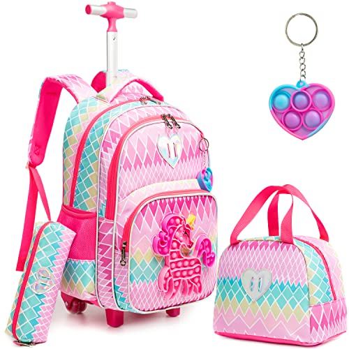 Conjunto Trolley Escolar Unicornio 4 peças: Mochila + Lancheira + Porta Lápis + Pop It - tamanho grande