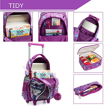 Conjunto Trolley Escolar Sereia Roxo, Mochila Grande + Lancheira + Porta lápis , para crianças de 6 a 12 anos