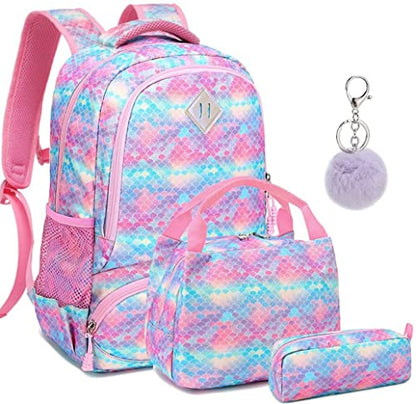 Conjunto Escolar Rosa 4 peças - Mochila + Lancheira + Porta Lápis + Porta Chaves PomPom : tamanho grande, sem trolley