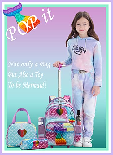 Conjunto Trolley Escolar Sereia 4 peças: Mochila + Lancheira + Porta Lápis + Pop It - tamanho grande