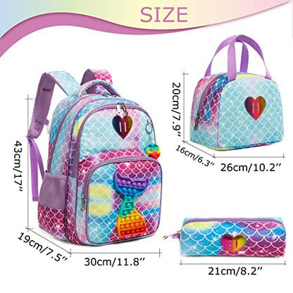 Conjunto Escolar Sereia 4 peças - Mochila + Lancheira + Porta Lápis + Porta Chaves Pop iT : tamanho grande, sem trolley