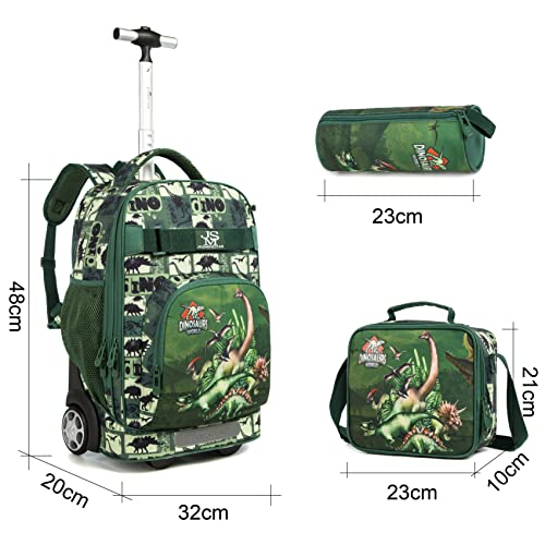 Conjunto Trolley Escolar Dinossauro, Mochila Grande + Lancheira + Porta Lápis. A partir de 6 anos