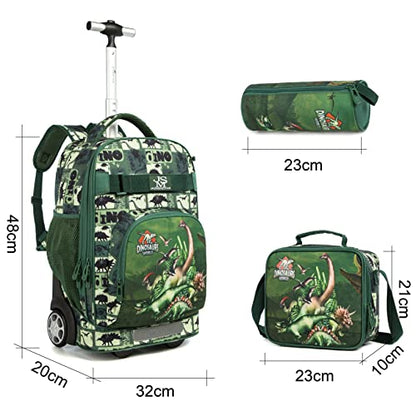 Conjunto Trolley Escolar Dinossauro, Mochila Grande + Lancheira + Porta Lápis. A partir de 6 anos