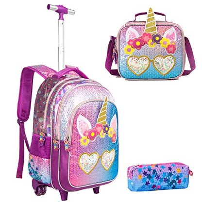 Conjunto Trolley Escolar Unicórnio 3 peças - Mochila + Lancheira Termica + Porta Lápis: tamanho grande